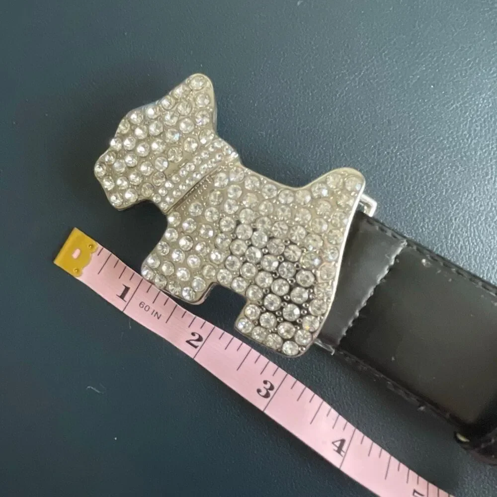 Rhinestone Dog Westie Scottie Black Leather Belt
